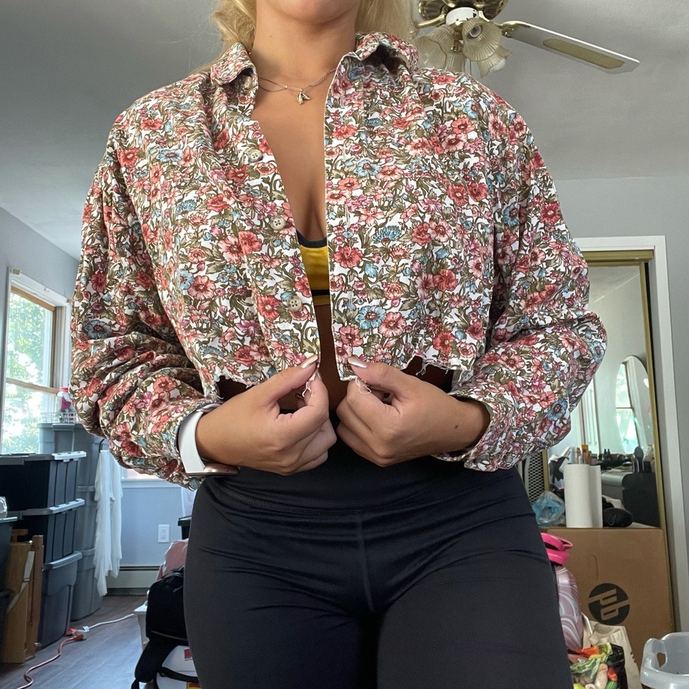 LANDS' END Size Medium/Large Floral Cropped Jacket